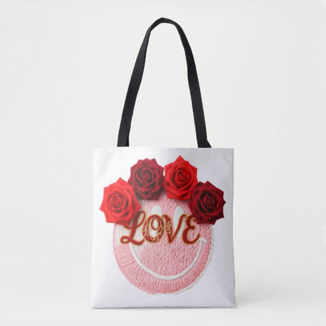 Strick-Smiley-Gesicht Rote Rose Liebe Valentinstag (Vorderseite)
