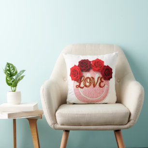 Strick-Smiley-Gesicht Rote Rose Liebe Valentinstag Kissen