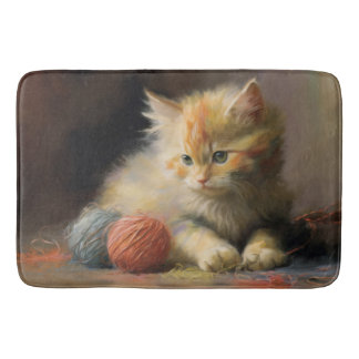 Strick spielt Orange Kitten mit Garn Badematte