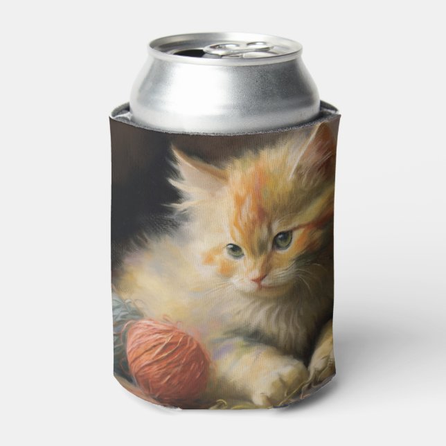 Strick spielt Orange Kitten mit Garn Dosenkühler (Kanne Vorderseite)