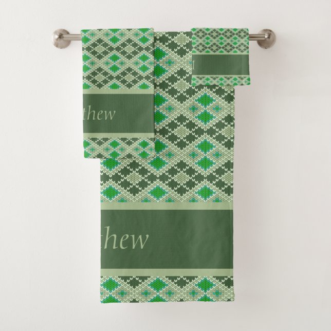 Strick Sweater Look Geometrisches Muster Badhandtuch Set (Insitu)
