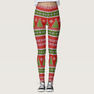 Strick Sweater Look, Rot Weiß und Grün Weihnachten Leggings