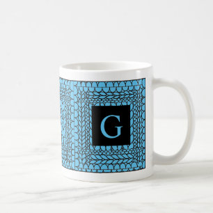 STRICKEN BLAU Weiße Tasse + Text II