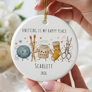 Stricken ist mein glücklicher Ort Personalisiert Keramik Ornament