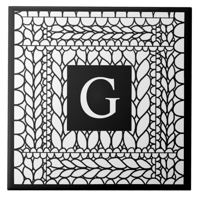 STRICKEN REIHE WEISS Keramikfliese + Initial II  (Vorderseite)