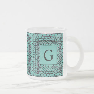 STRICKEN TEAL Frosted Glass Tasse + Initiale