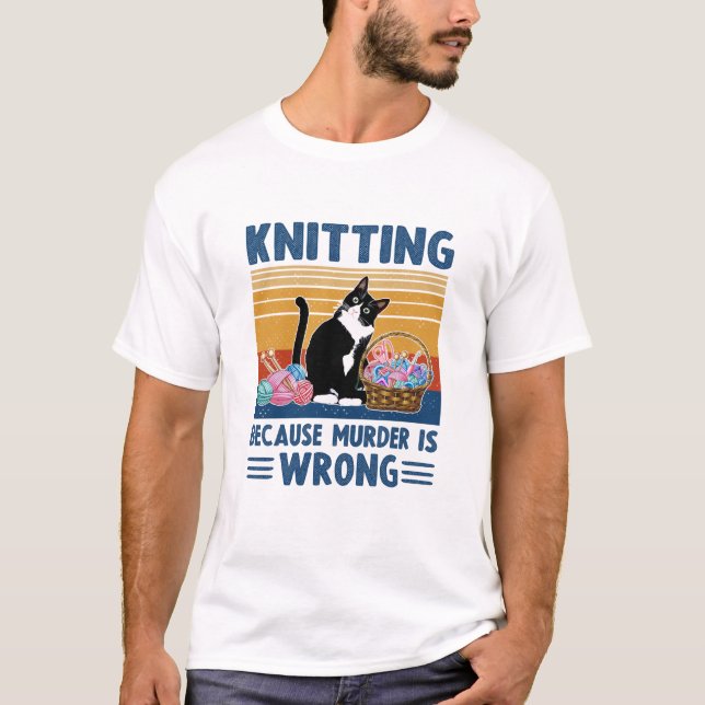 Stricken, weil Mord falsch ist, schwarze Katze, lu T-Shirt (Vorderseite)