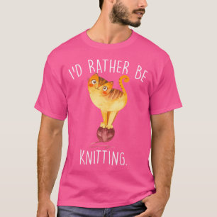 Strickende Katze Lustig Cute Eher Stricken ID T-Shirt