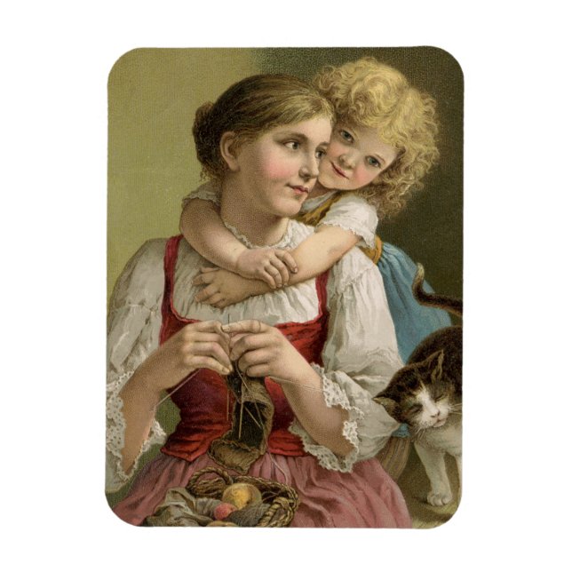 Strickende Mutter im Vintage-Stil Magnet (Vertikal)