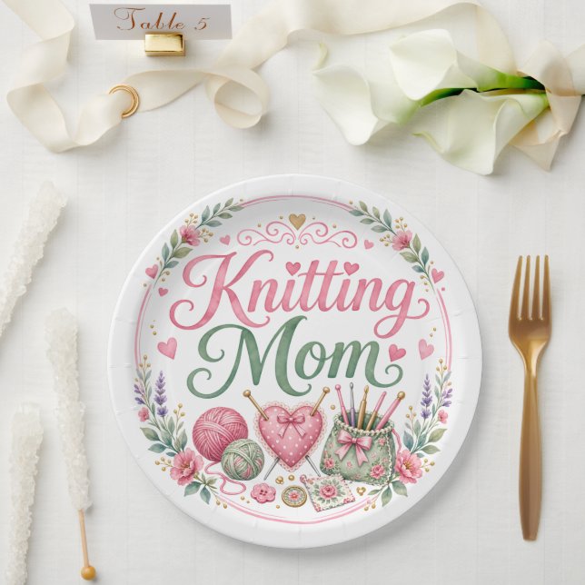 Strickende Mutter Papierplatte Pappteller (Hochzeit)