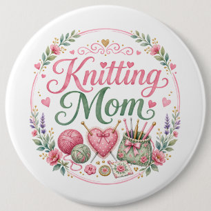 Strickende Mutter runder Schlüsselanhänger Button