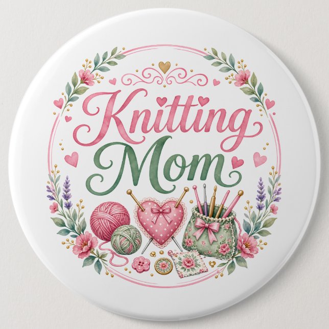 Strickende Mutter runder Schlüsselanhänger Button (Vorderseite)