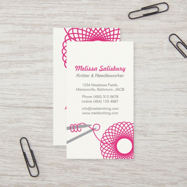 Strickende Näharbeit-Visitenkarten Visitenkarte (Vorderseite/Rückseite Beispiel)