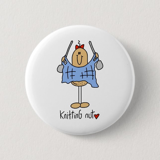 Strickende Nuss T-Shirts und Geschenke Button (Vorderseite)