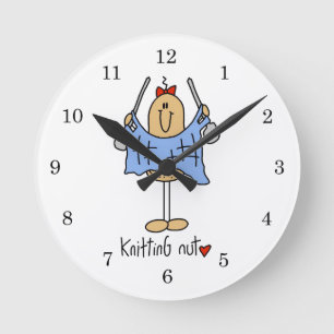 Strickende Nuss T-Shirts und Geschenke Runde Wanduhr