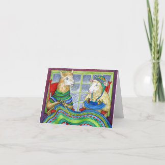 Strickende Schafe u. Lama Feiertagskarte