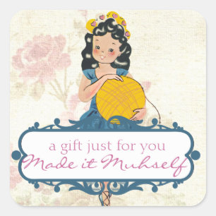 Strickender Häkelarbeitball des Ballerinamädchen Quadratischer Aufkleber