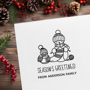 Strickender Schneemann Weihnachtsgrüße Gummistempel