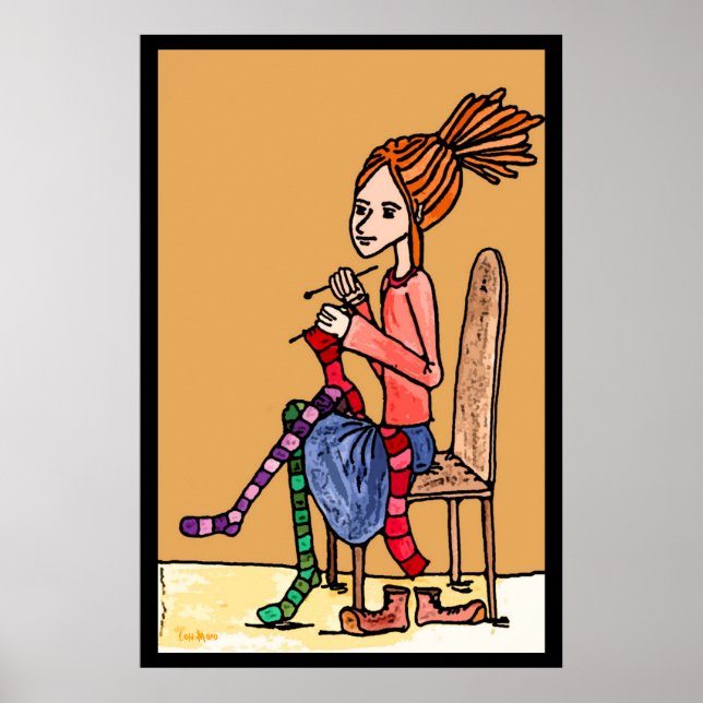 strickendes dreadlocksmädchen poster (Vorne)