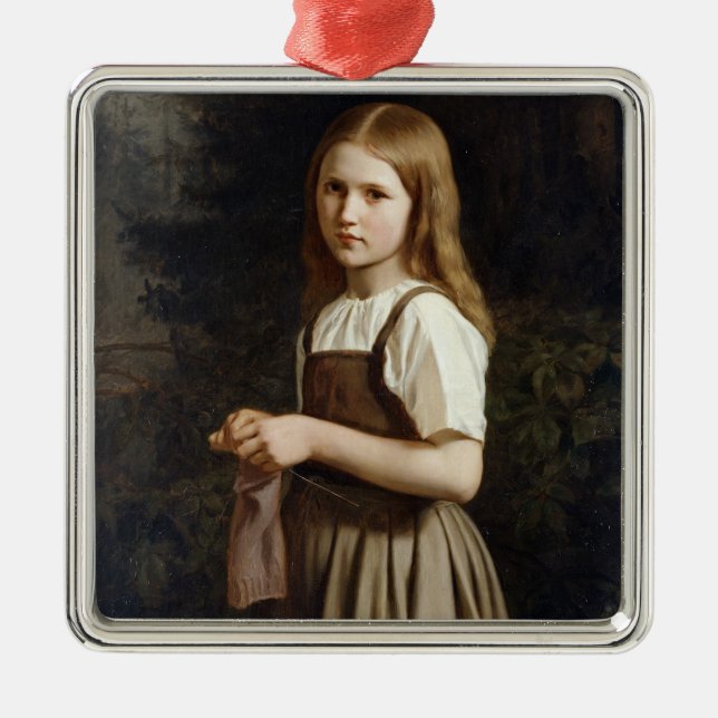 Strickendes Mädchen, 1854 Silbernes Ornament (Vorne)