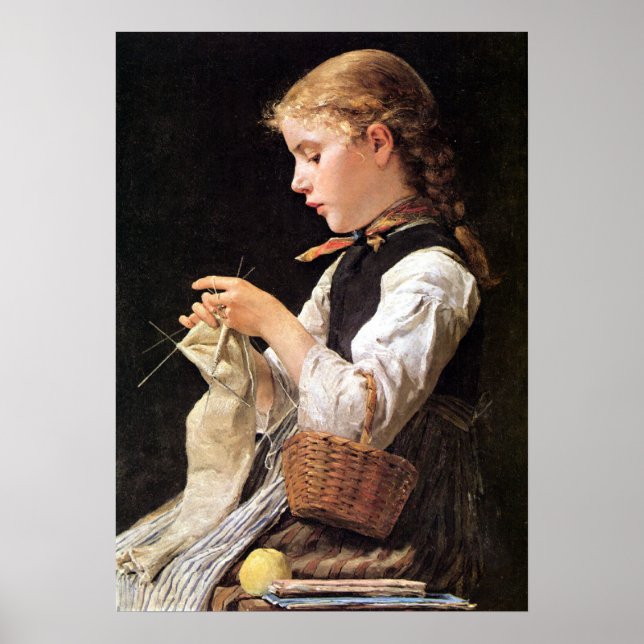Strickendes Mädchen Knitting Girl Poster (Vorne)