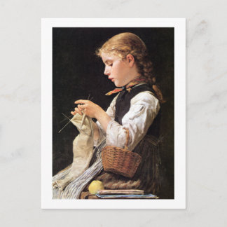 Strickendes Mädchen strickendes Mädchen Postkarte