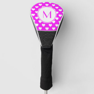 Strickendes, rosa und weißes Monogramm Golf Headcover