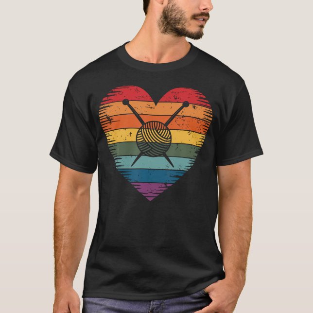 Strickenes Herz Lustig T-Shirt (Vorderseite)