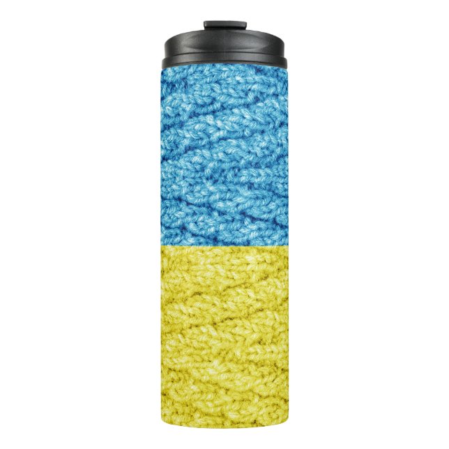 Strickflagge in der Ukraine Thermosbecher (Vorderseite)