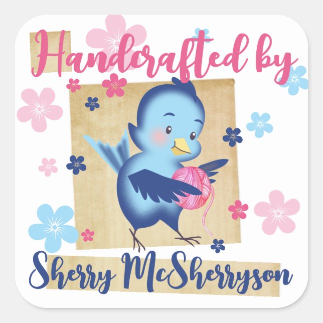 Strickgarn aus Strickfaser Quadratischer Aufkleber (Vorderseite)