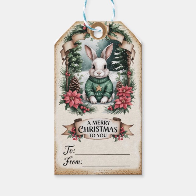 Strickhase und Zapfen-Anhänger Geschenkanhänger (Vorderseite)