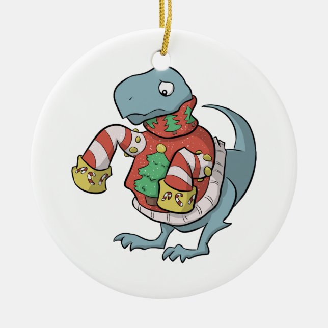 Strickjacke-Verzierung T. Rex Christmas Keramik Ornament (Vorne)