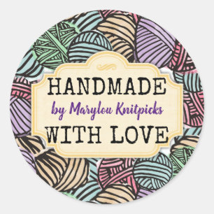 Strickkiste aus Doodle-Garn, handgefertigt mit Lie Runder Aufkleber