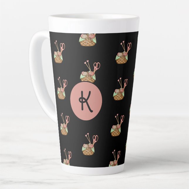 Strickkorbmuster Monogramm Latte Tasse (Linke Ecke)
