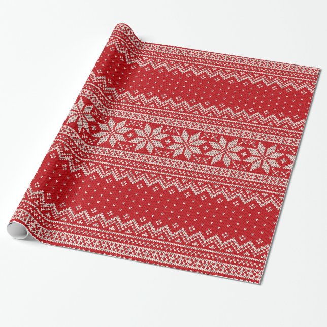 Strickmuster für Weihnachtspullover - ROT Geschenkpapier (Ungerollt)