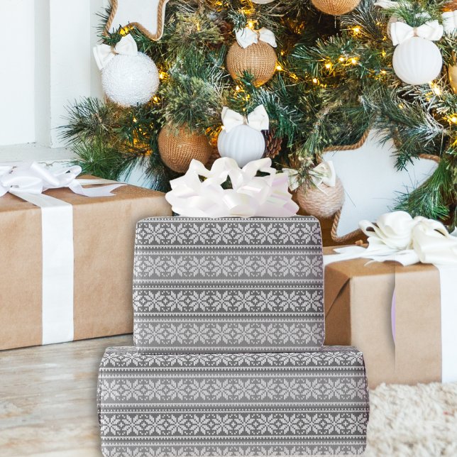 Strickpullover-Muster Snowflake Wintergrau   Geschenkpapier (Von Creator hochgeladen)