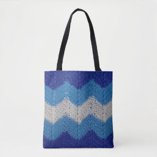 Strickstoff mit gestreiften Figuren blau-weiß