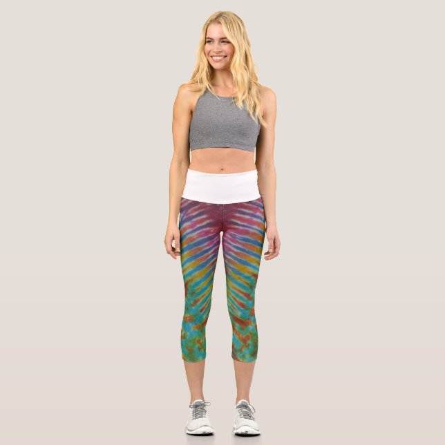 Strickte Gefärbte Krawatte Capri Leggings (Vorderseite)