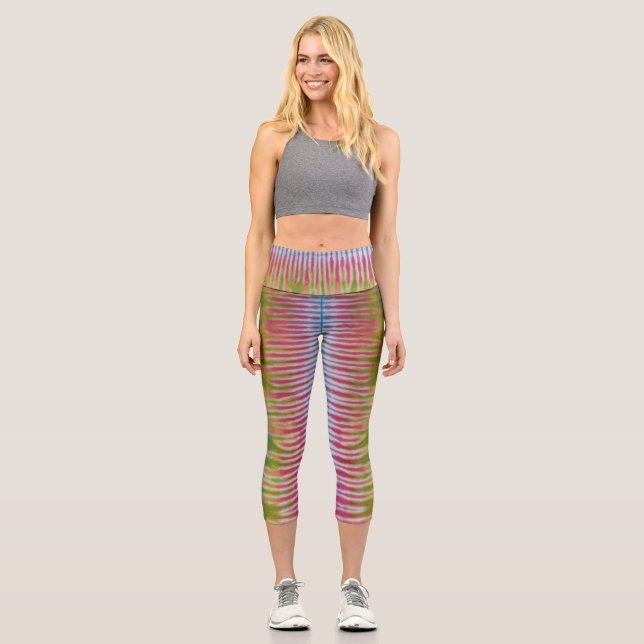 Strickte Gefärbte Krawatte Capri Leggings (Vorderseite)