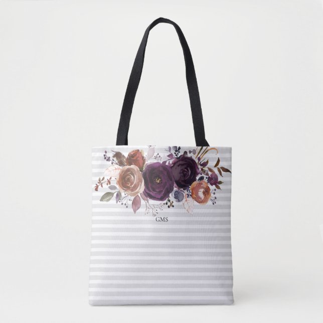 Strickte Lila und Burgundy Floral Monogramm (Vorderseite)