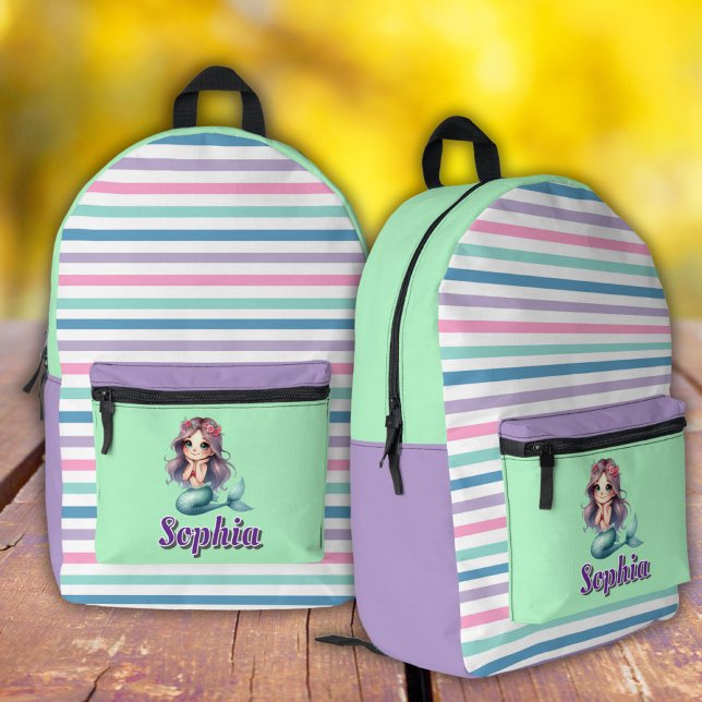 Strickte lila und Minze mermaid Druckknopfbeutel Bedruckter Rucksack (Von Creator hochgeladen)