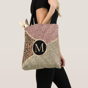 Strickte Rose Gold Glitzer Leopard Monogramm