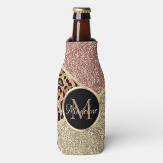 Strickte Rose Gold Glitzer Leopard Monogramm Flaschenkühler