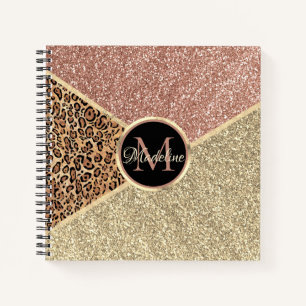 Strickte Rose Gold Glitzer Leopard Monogramm Notizbuch