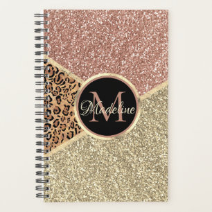 Strickte Rose Gold Glitzer Leopard Monogramm Planer