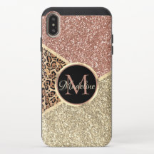 Strickte Rose Gold Glitzer Leopard Monogramm