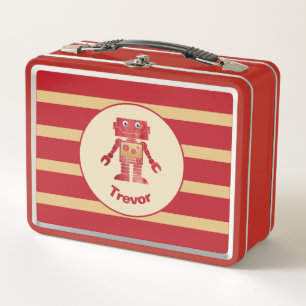Strickter Mit Monogramm Red Gold Roboter mit Namen Metall Brotdose