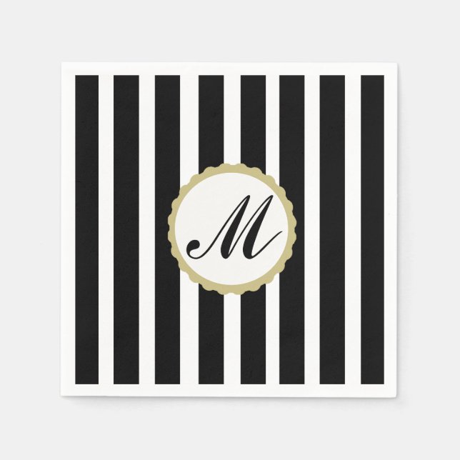 Stricktes Schwarz-weißes Monogramm-Papier Napkins Serviette (Vorderseite)