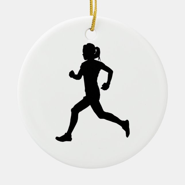 Stride in Grace: Marathon-Silhouette für Frauen Keramik Ornament (Vorne)