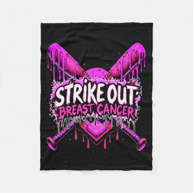 Strike Out Breast Cancer Baseball Softball Drip Ho Fleecedecke (Vorderseite)